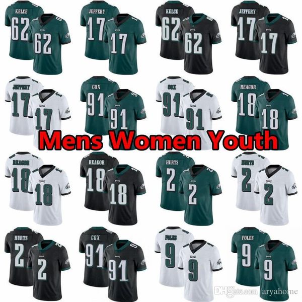 

mens women youth philadelphia eagles jerseys 2 jalen hurts 91 fletcher cox 62 jason kelce 18 jalen reagor 17 alshon jeffery jerseys, Black;red