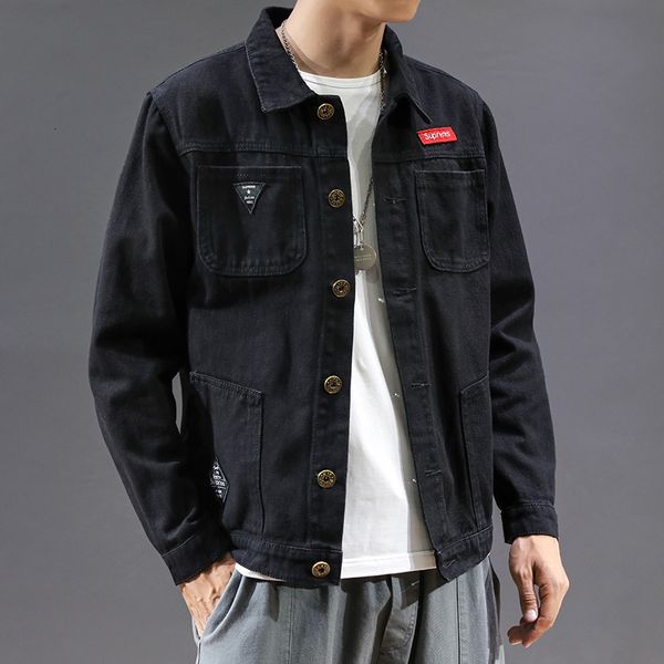 

2021 Spring Autumn Denim Man's Windproof New Plus Size Pilot Streetwear Hip Jacket Pvzd, Black;brown
