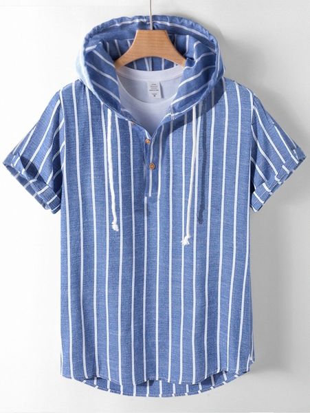 

men striped drawstring hooded shirt 95rk#, White;black
