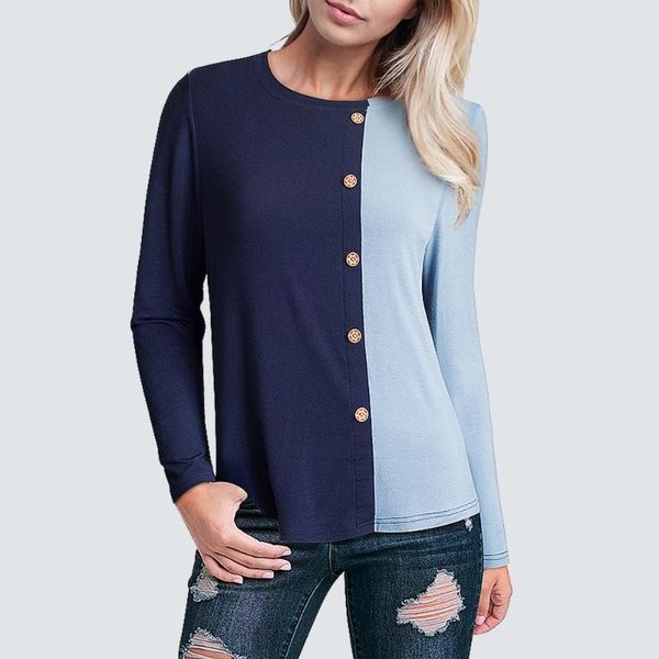 

autumn casual patchwork soft t shirt basic buttons fashion classic brief women ht061, White