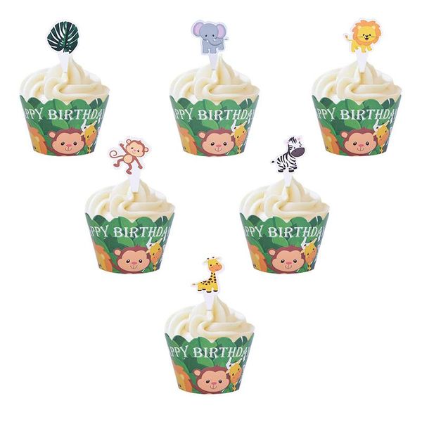 

animal theme cupcake wrapper cartoon animals cupcake er elephant lion monkey cakes wrappers baby shower birthday party decor