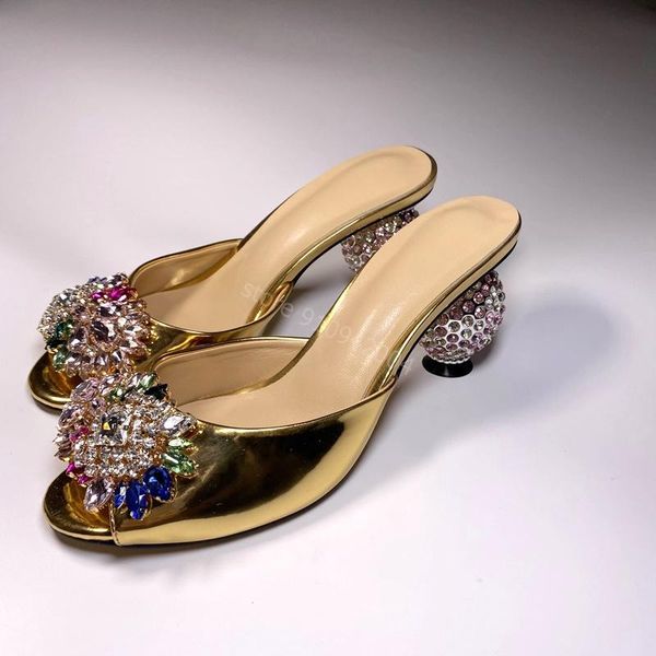 

rhinestone round ball sandals women diamond high heel 8cm ladies slipper crystal bling party wedding summer outside shoes, Black