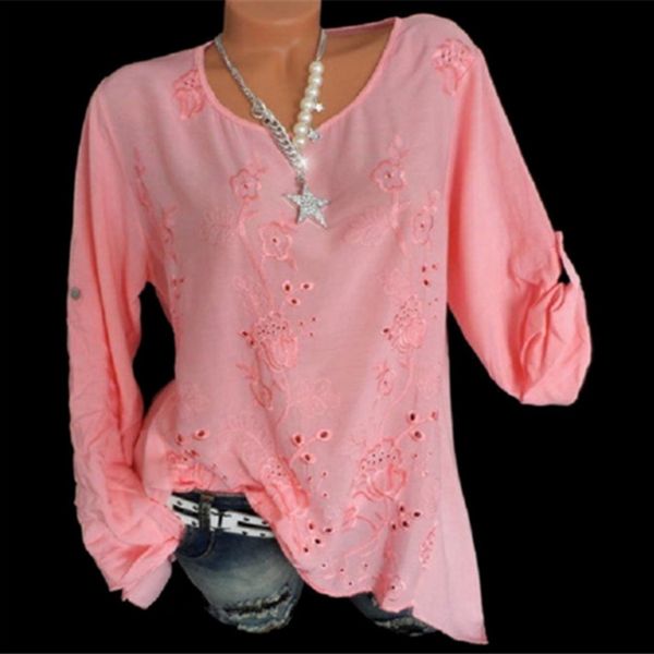 

2019 fashionable round neck embroidered long-sleeved shirt fashion 2019 fashionable women's round neck embroidered long-sleeved shirt f, White