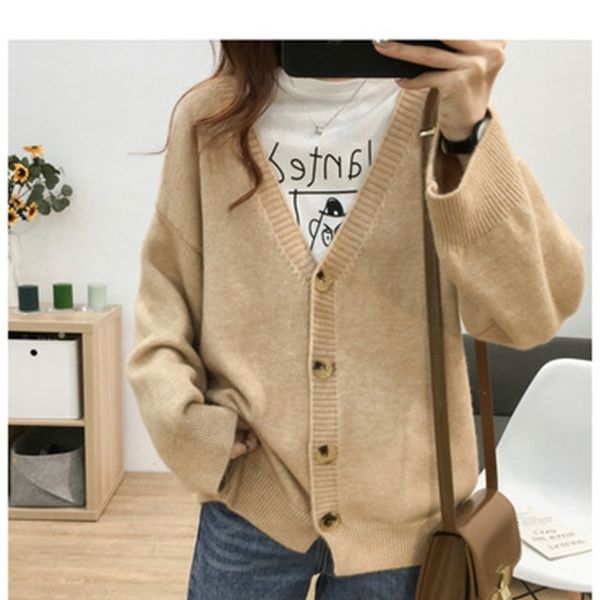 

2021 new women's knitted shirt releases pink cardigans autumn new korean fashion with low-v-thin sleeve long female blouses lj055 dnjd, White;black