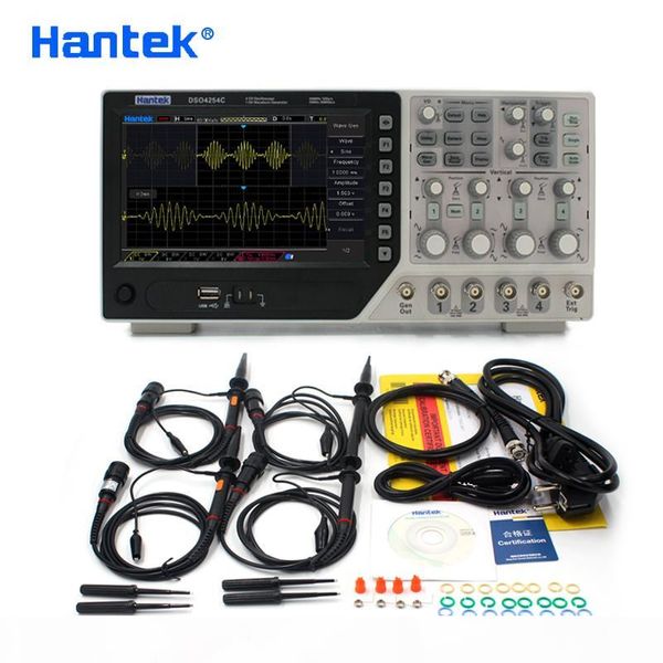 

hantek official dso4254c digital oscilloscope 4 channels 250mhz lcd pc portable usb oscilloscopes +ext+dvm+auto range function