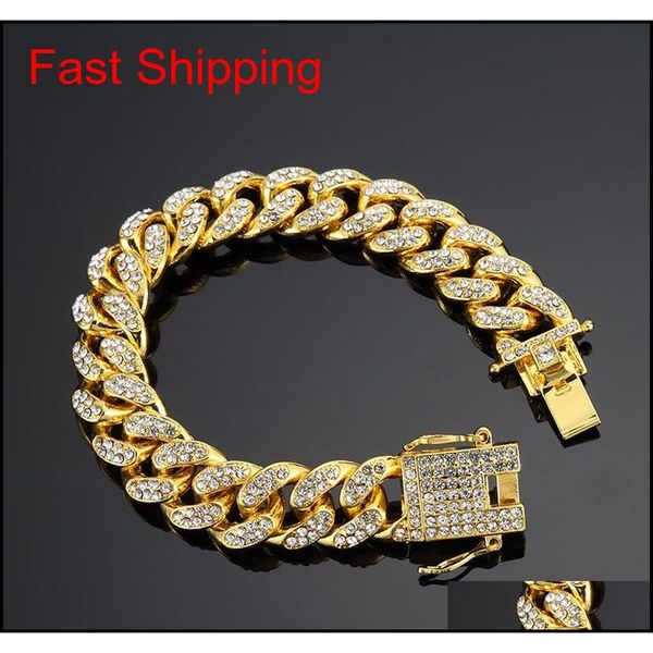 

mens hip hop gold bracelets jewelry iced out chain bracelets rose gold silver miami cuban li qylgyx bde_home, Black
