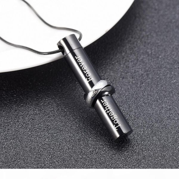 

ijd9944-1 hold " in loving memory" collar with together forever black cylinder urn necklace for ashes keepsake cremation jewelry p, Silver