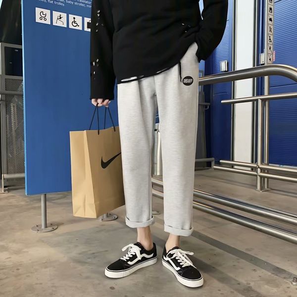

korean fashion spring and casual straight loose guard autumn student capris men's pants, Black