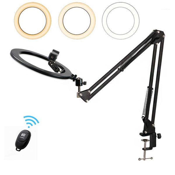

flash heads 26cm selfie ring light with long arm stand remote control phone clip pography lighting lamp for makeup youtube tik tok1