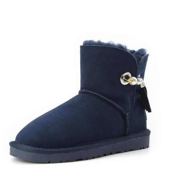 

women shoes fashion snow boots genuine sheepskin leather warm natural fur winter shoes real wool women ankle boots, Black