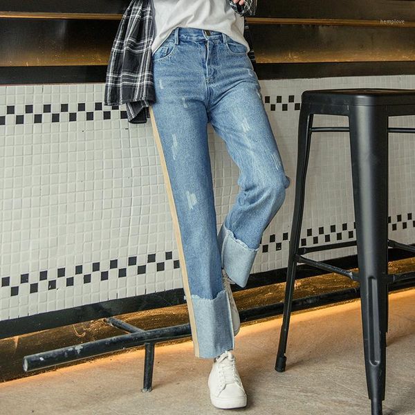 

2020 boyfriend jeans straight pants women trousers casual loose fit vintage denim pants high waist jeans women1, Blue