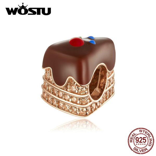 

wostu chocolate cake charm 925 sterling silver dessert bead brown enamel pendant fit original bracelet necklace jewelry ctc349 q1219, Bronze;silver