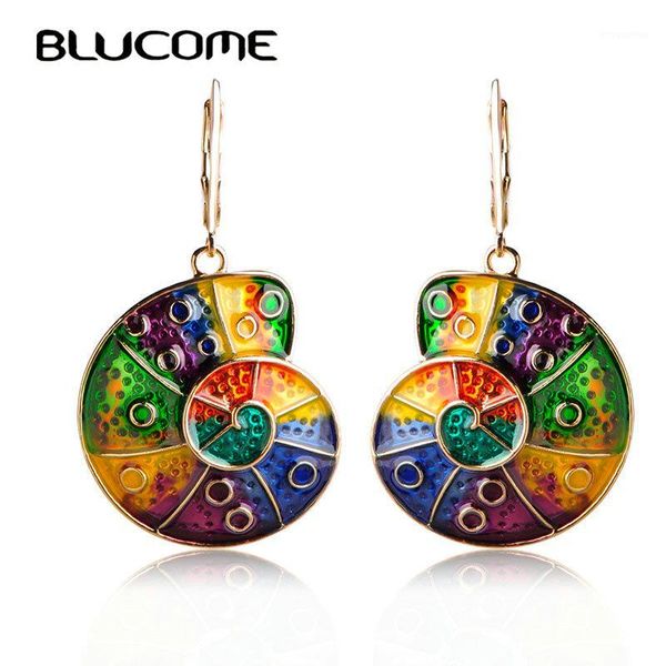 

blucome colorful rainbow color snail shape pendant earrings alloy enamel drop earrings holiday ear accessories long pendientes1, Silver