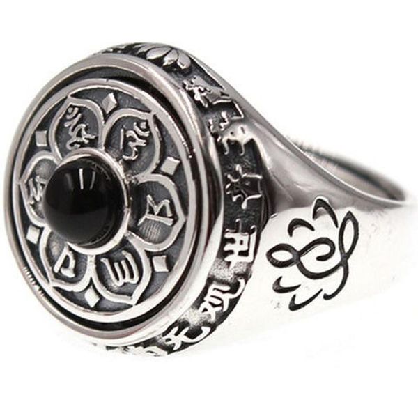 

cluster rings 2021 s925 silver retro domineering chinese style buddha dao black chalcedony opening adjustable men's ring, Golden;silver