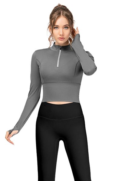 

2021 new women's athletic running long sleeve zip slim fit cropped dry shirt padded bras z1rc, White
