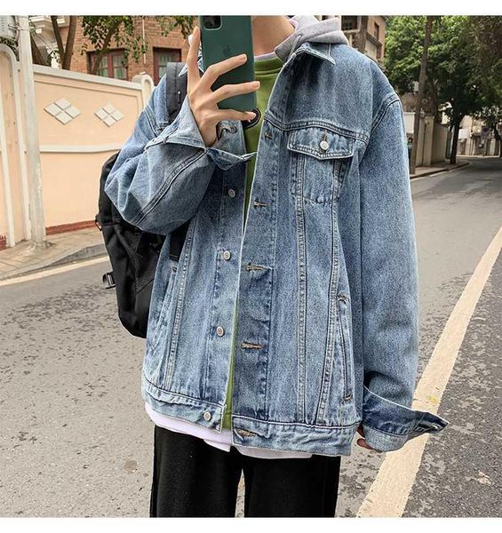 

spring and autumn hooded denim jacket men's korean loose jacket, Black;brown