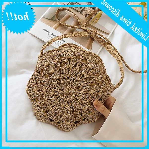 

2020 new fashion tissues around stroh shoulder bag small beach handbags women summer saving handmade messenger crossbody bags