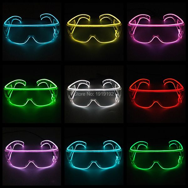 Accessori per costumi Nuovi occhiali a LED luminosi 10 colori disponibili Occhiali da festa al neon EL Occhiali protettivi con montatura trasparente Occhiali antipolvere