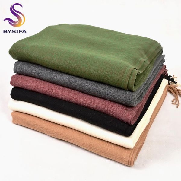 

shawls [bysifa] winter plain cashmere scarves 2021 autumn thicken warm tassel long wraps green black camel grey red, Blue;gray