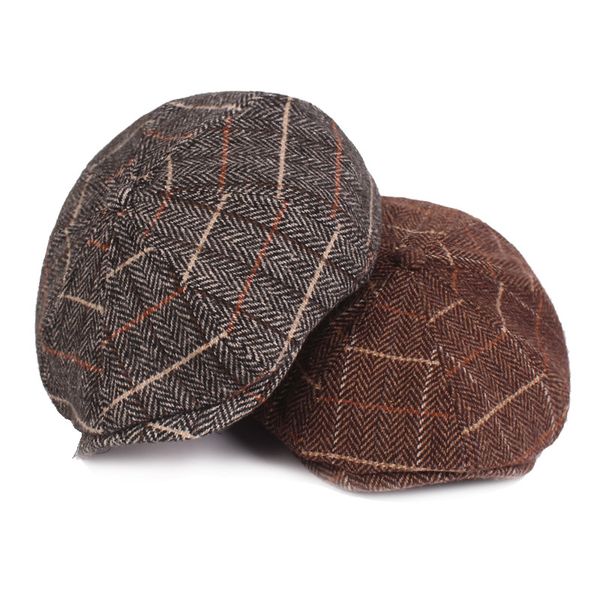 

autumn winter vintage plaid beret hats cotton wool octagonal cap for men detective painter hats flat caps newsboy cap blm90 201106, Blue;gray