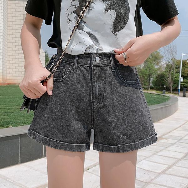 

summer fashion vintage denim shorts women korean style casual loose all match crimping lady shorts jeans short pants women, Blue