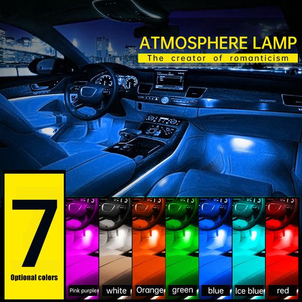 LED Ambient Light Carro Interior Pé Backlight USB Cigarro RGB Controle Remoto App Auto Decoração Atmosfera Lâmpada Humor Luzes