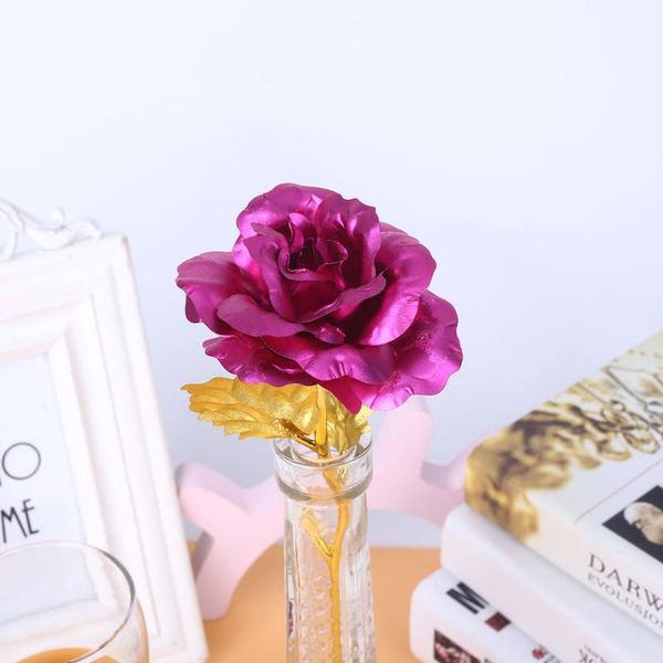 

floral gift artificial rose 24k emulational flower prop elegant gold foil decorating ornament1