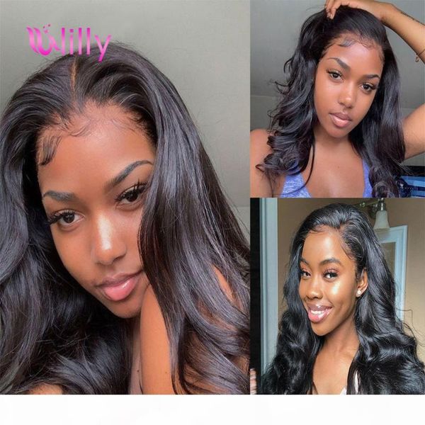 

ulilly body wave wig 13x4 4x4 malaysian wet and wavy lace front wig pre plucked bleached knots transparent lace wigs for women, Black;brown