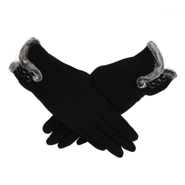 Fünf Finger Handschuhe Winter Warme Frauen Kaschmir Halten Fahren Feste Volle Finger Touchscreen Outdoor Mode Handschuh Zubehör1