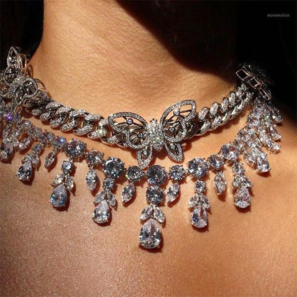 

glaming cubic zirconia gold wedding necklace for bride jewelry statement water drop long tassel choker necklace for women dance1, Golden;silver