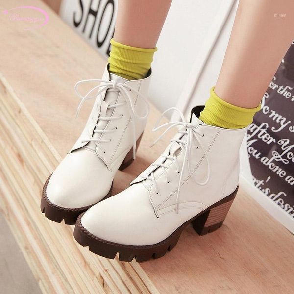 

casual style round toe autumn ankle boots fashion belt platform white yellow black red high heel riding boots women shoes1