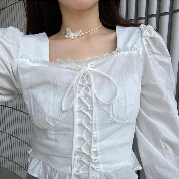 

elegant bandage blouse women white designer short crop office lady casual korean style cihc blouse 2020 autumn clothes women