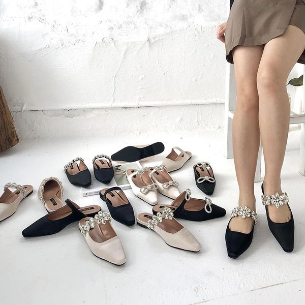 

rhinestone women slippers slip on slides mules shoes flat heeled outdoor beach shoes crystal slippers size 35-39 black beige