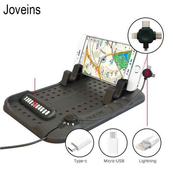 

cell car non-slip dash mat cradle silicone dashboard pad phone holder with multi-functional charging cable