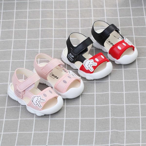 

cute walking sho soft sole baby sandals for boys and girls velcro, Black;red