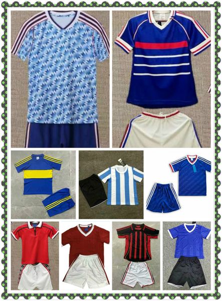 

kids kit 1986 manchester retro soccer jersey france boca juniors argentina milan giggs utd ronaldo #7 beckham classic vintagefootball shirts, Black;yellow