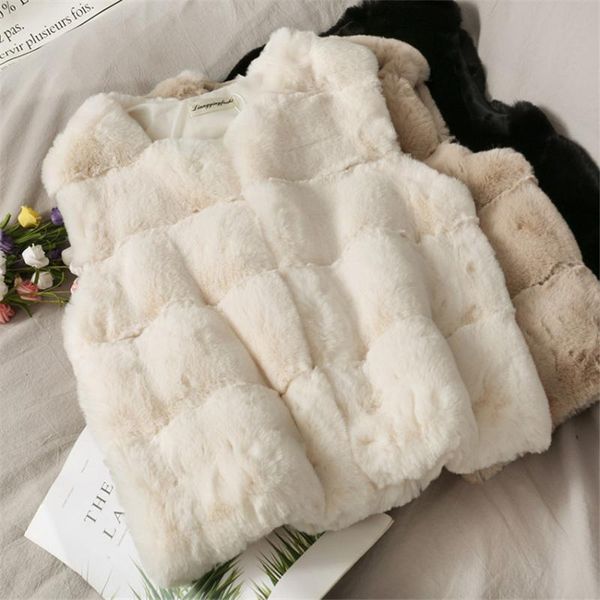 

winter faux fur vest women thick warm sleeveless waistcoat korean fashion short coat outerwear ropa mujer 2021, Black;white