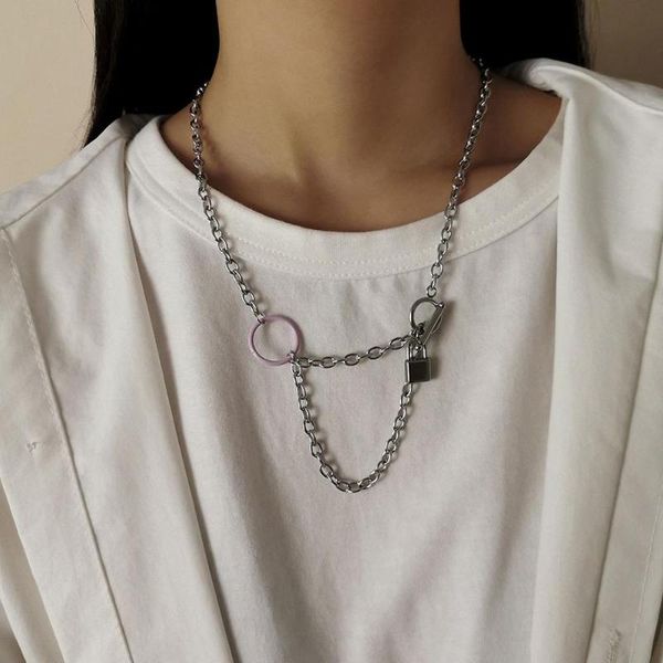 

chains trendy stainless steel lock multi-layer chain necklaces for women and men fashion jewelry accessories, Silver