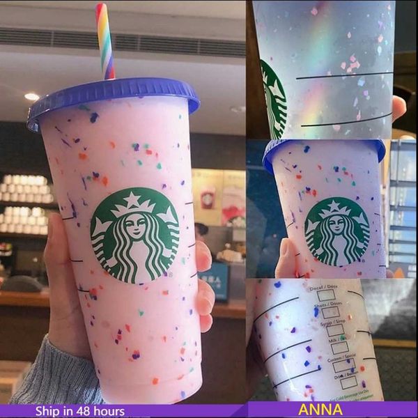 

annastarbucks plastic straw cup with lid
