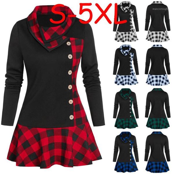 

casual dresses plus size s-5xl women spring autumn ladies long-sleeved single-breasted plaid stitching mini dress streetwear1, Black;gray