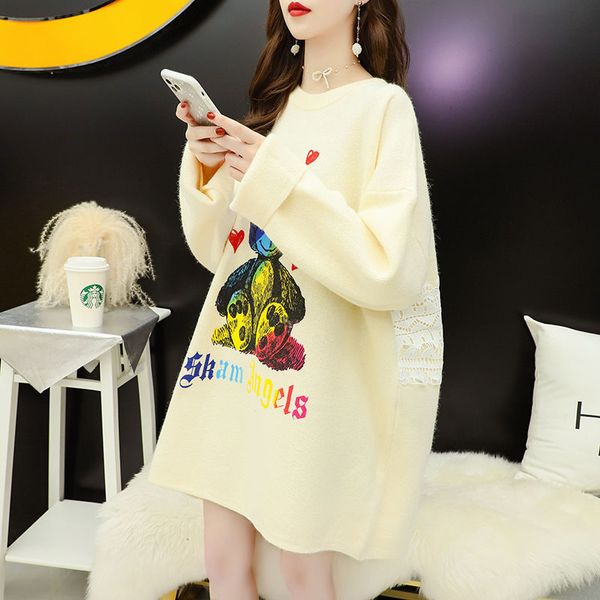 

2021 new fashion in addition to velvet/no velvet mid-length winter clothes lazy woman plus size sweater knitted or qfoz, White;black