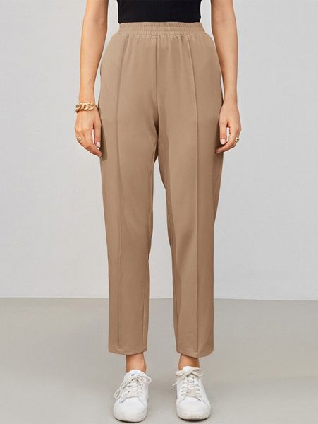 

elastic waist seam front tapered pants 01hb#, Black;white