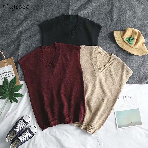 

men sweater vest autumn simple daily basic sleeveless knitted sweaters male all-match v-neck loose black korean style ulzzang, Black;white