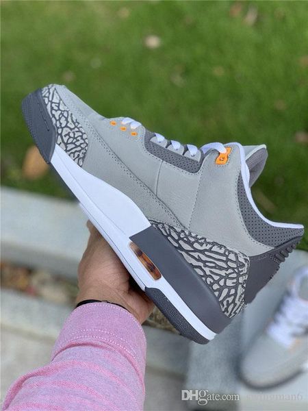 

2021 air authentic 3 cool grey sneakers silver light graphite orange peel sport red retro men women outdoor sports shoes with box