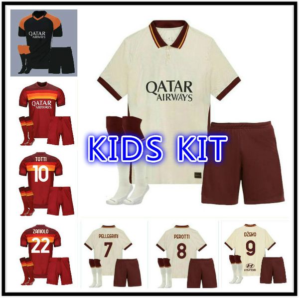 

kids kit 2020 2021 soccer jersey boy home awsy totti roma dzeko sports de rossi jersey 20 21 el shaarawy football shirt, Black