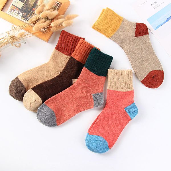 

5 pairs women lady soft wool cashmere thick winter socks warm soft solid leisure sports cold resistance sock xmas gift, Black;white