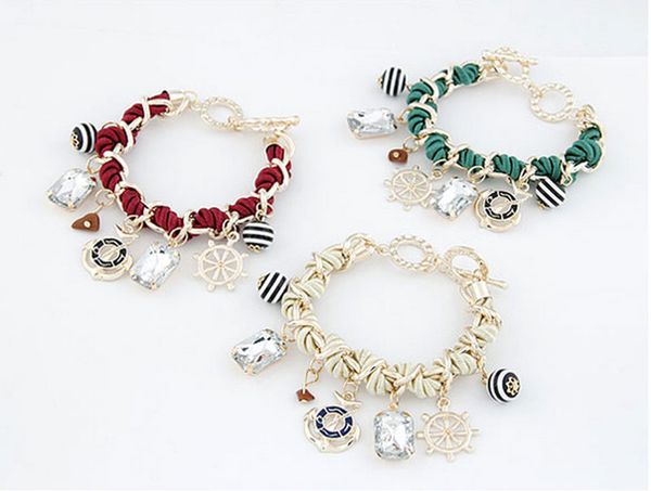 

anchor bracelet wind wheel stone multi- bracelets braided bracelet, Golden;silver