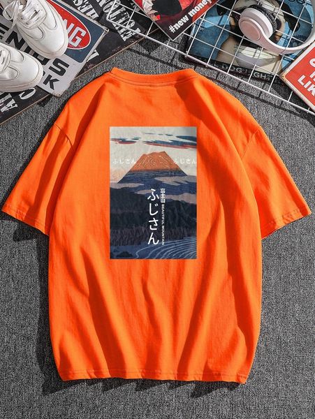 

men japanese letter & graphic print tee l1s1#, White;black