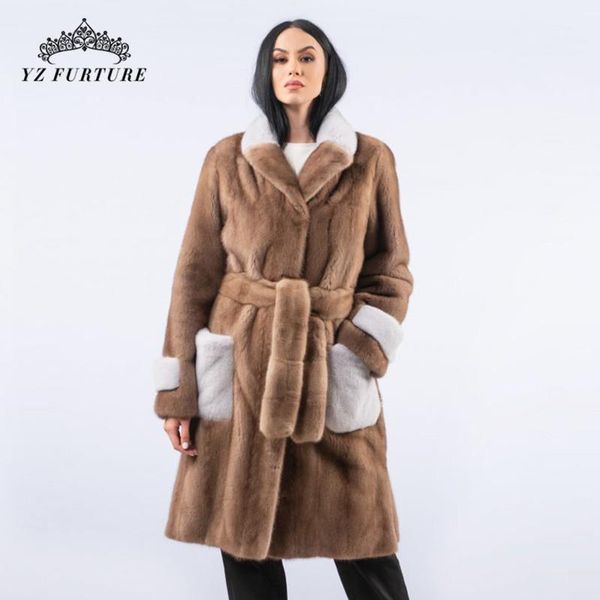 

2020 new woman jacket winter 2020 casual luxury real long coat lapel full pelt mink fashion essential coat lady mkw 387, Black