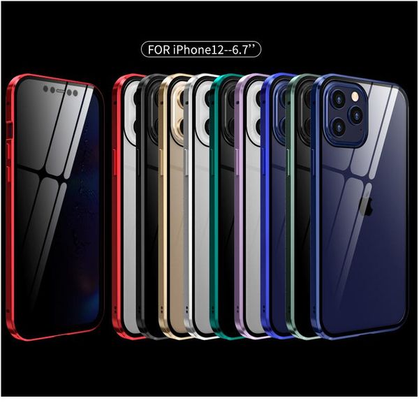 

2020 new anti peep magnetic phone case for iphone 11 12 pro max double sided glass metal adsorption privacy case fo wmtkaf